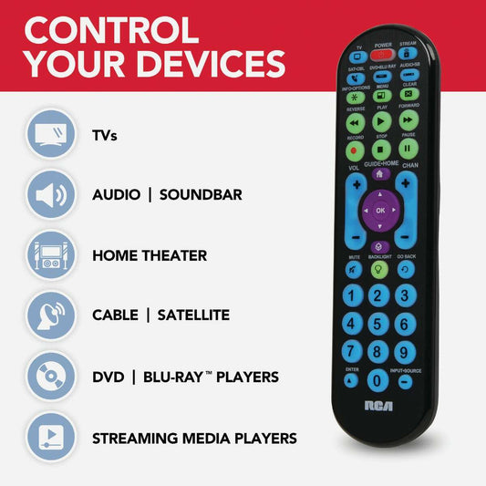 RCA 5-Device Universal Big Button Remote Control – Black - COLO
