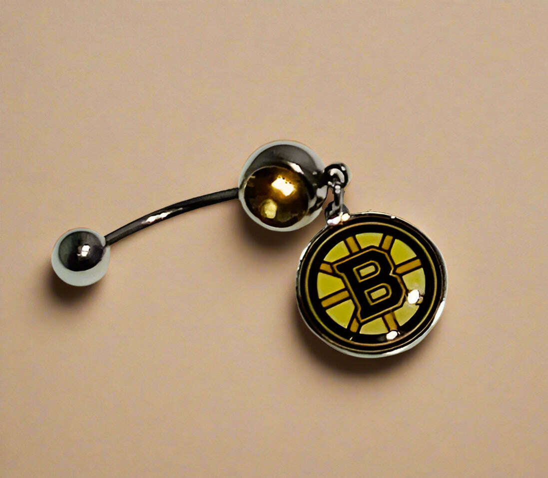 Boston Bruins silver stainless steel belly rings - COLO