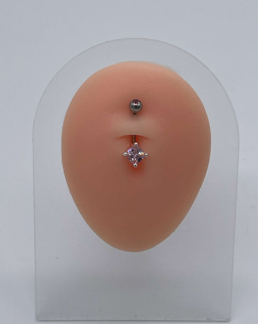 Titanium Pink Gem Dangle Belly Button Ring - COLO