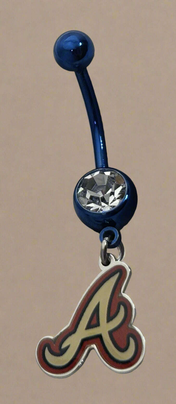 Licensed MLB Clear Gem Blue Anodized Atlanta Braves Belly Ring - COLO