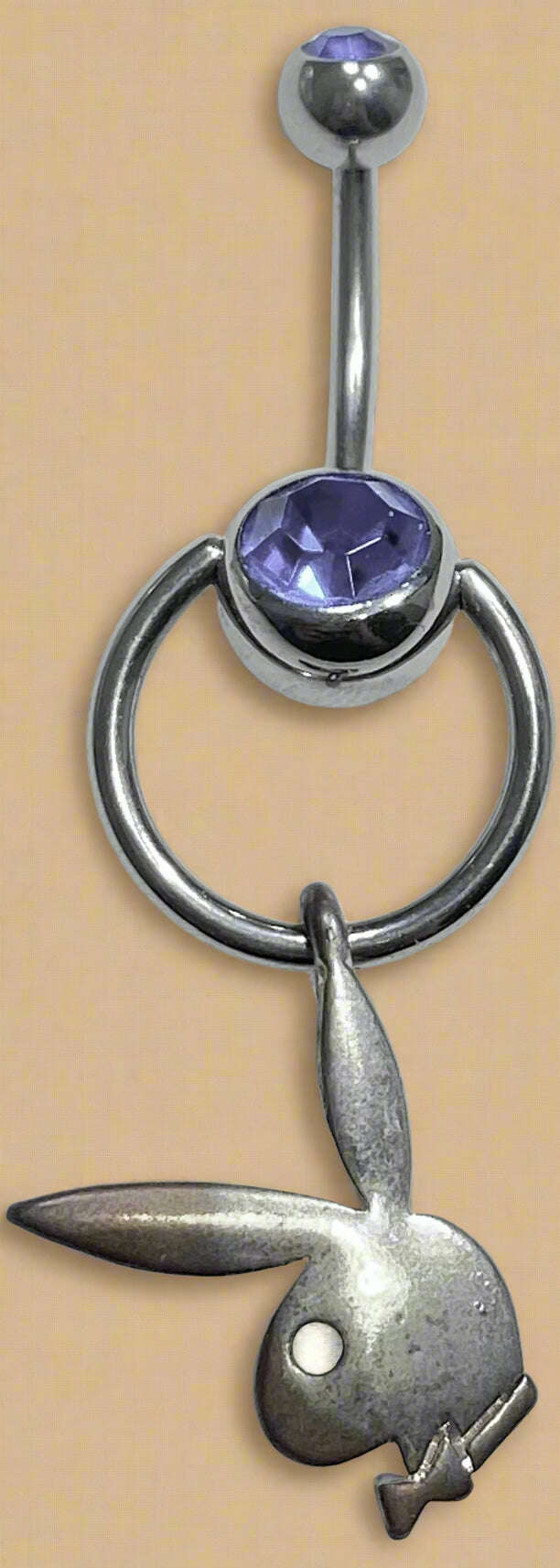 Playboy Lavender Crystal Circle Bunny Head Belly Ring Stainless Steel - COLO