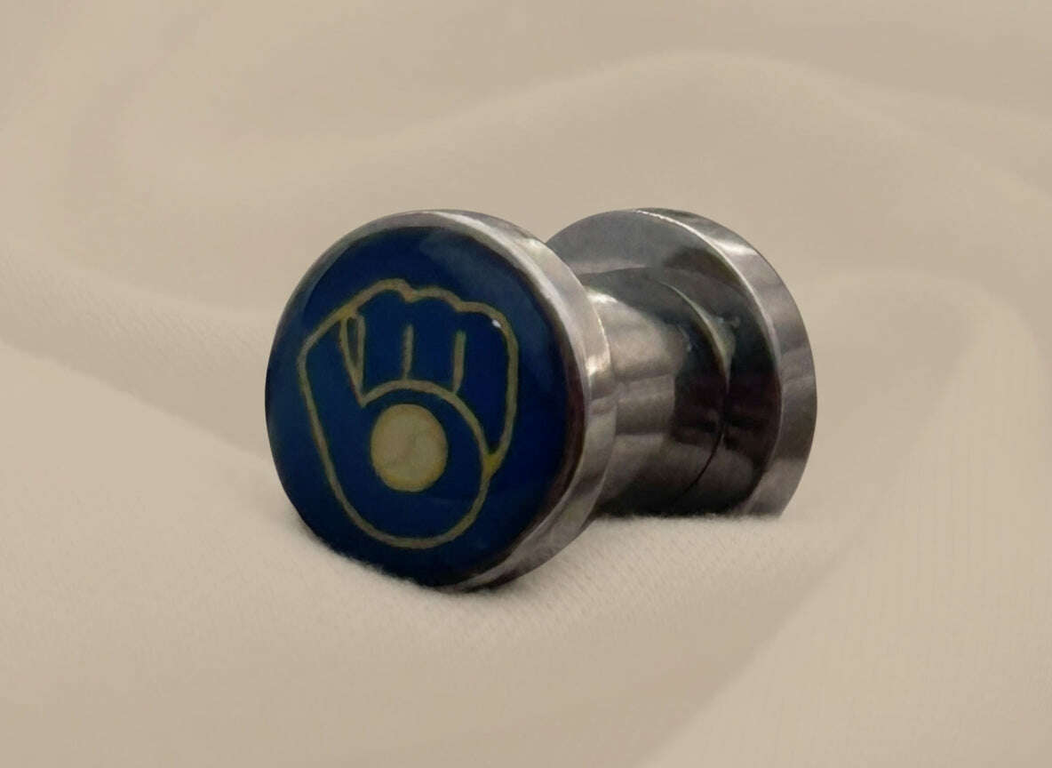 Milwaukee Brewers Screw-On / Fit Surgical Steel 2G Gauge 6Mm Ear Plugs - COLO