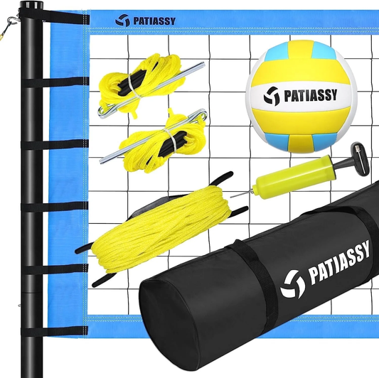Patiassy Portable Volleyball Net Set with Ball, Pump & Carry Bag (Blue)