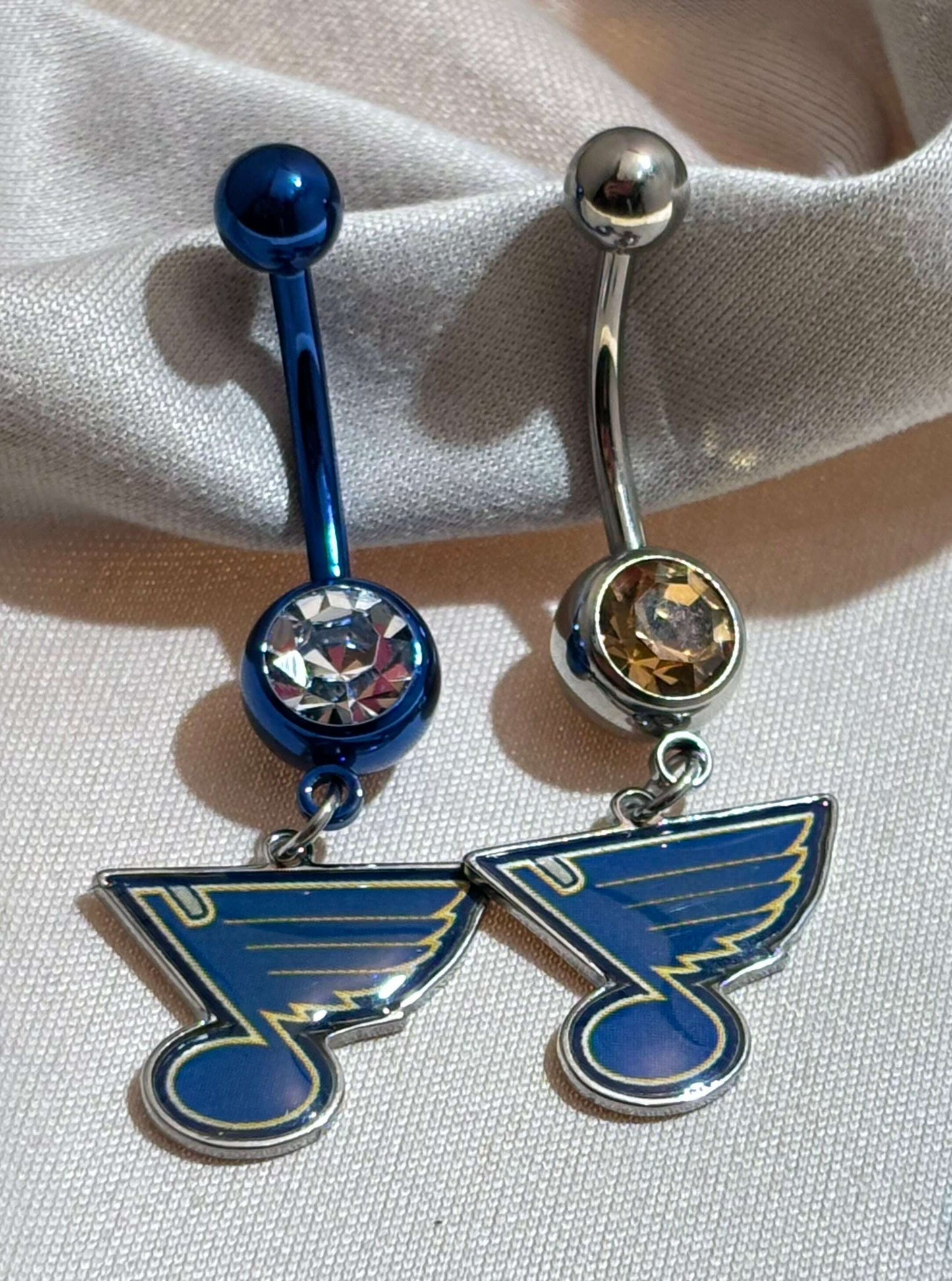 St. Louis Blues NHL Dangle Belly Ring – Blue or Silver Stainless Bar - COLO