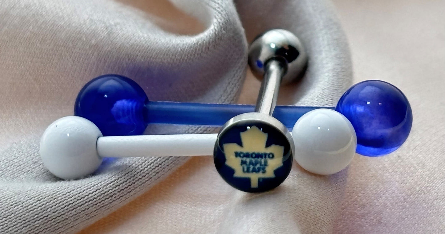 Toronto Maple Leafs NHL 3D Tongue Ring – Titanium Barbell 3-Piece Set