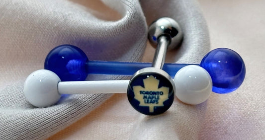 Toronto Maple Leafs NHL 3D Tongue Ring – Titanium Barbell 3-Piece Set