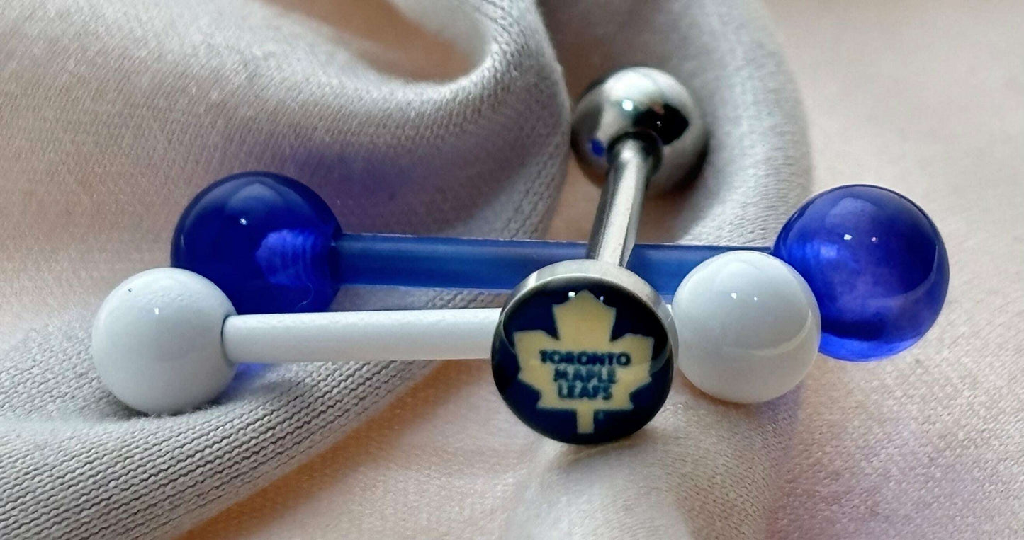 Toronto Maple Leafs NHL 3D Tongue Ring – Titanium Barbell 3-Piece Set - COLO