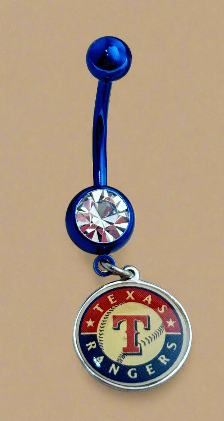 Licensed MLB Clear Gem Blue Anodized Texas Rangers Belly Ring - COLO