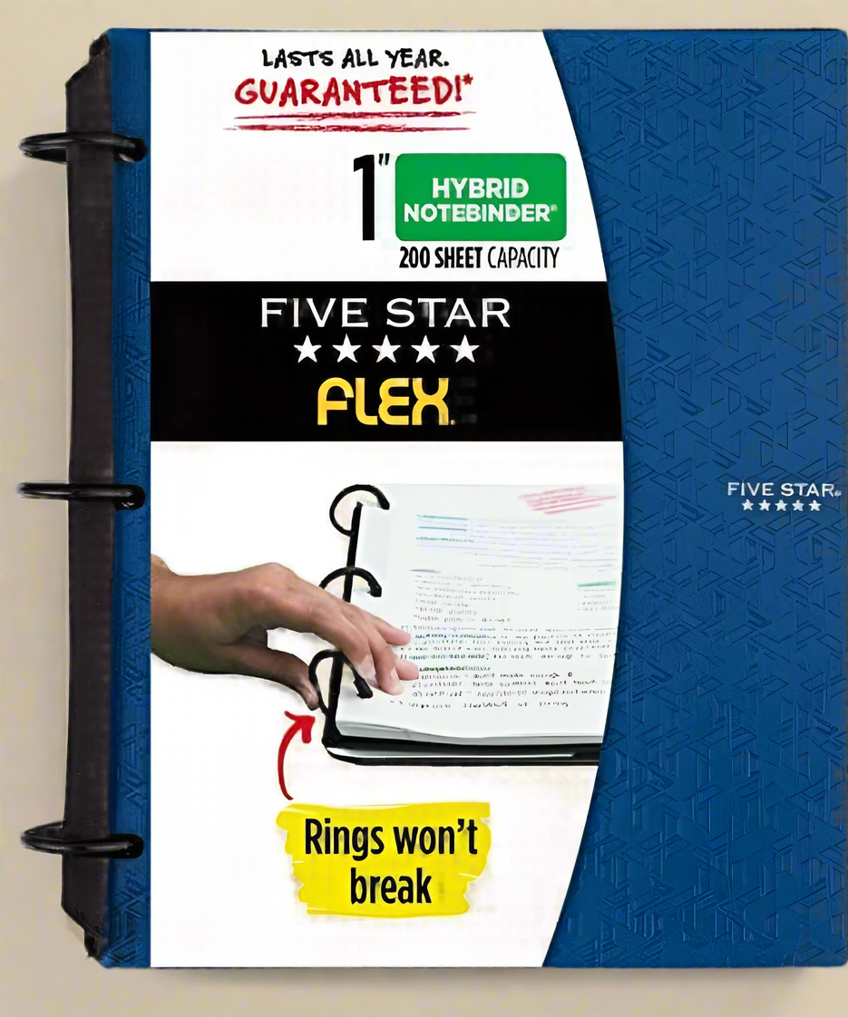 Five Star Flex 1" Tech Lock Rings Hybrid Note Binder – Blue (Refillable)