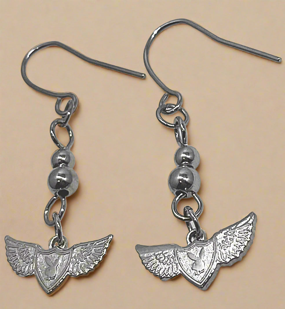 Playboy Winged Bunny Earrings – Stainless Steel Drop with Iconic Logo