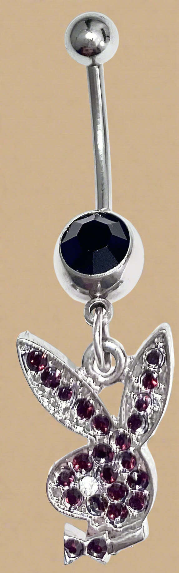 Playboy Garnet Crystal Bunny Head Belly Ring Stainless Steel - COLO