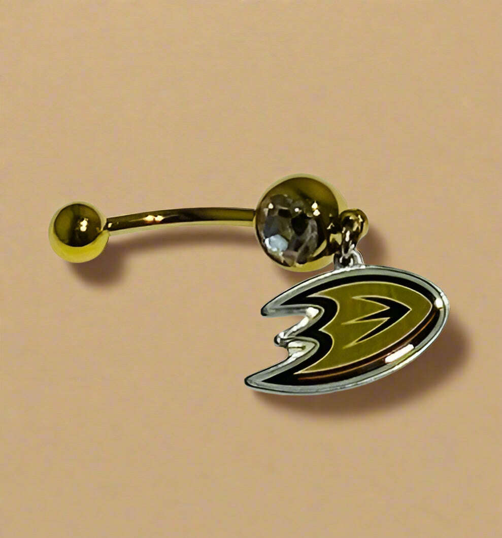 Anaheim Ducks gold stainless steel belly rings - COLO
