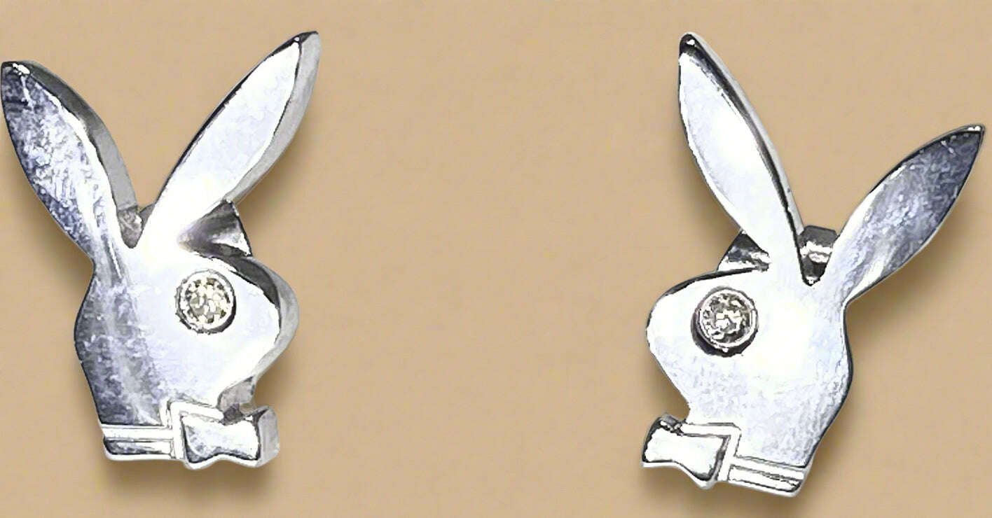 Playboy Classic Bunny Stud Earrings – Stainless Steel with Crystal Accent - COLO