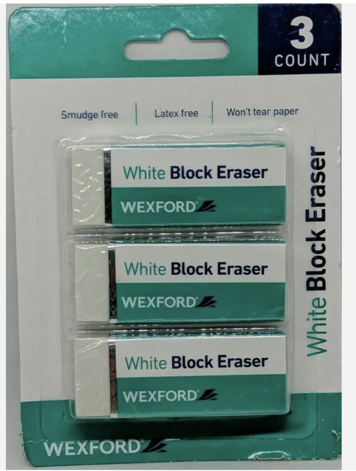 Wexford White Block Eraser – 3 Packs (3 Erasers Each, Smudge & Latex Free)