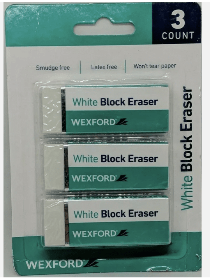 Wexford White Block Eraser – 3 Packs (3 Erasers Each, Smudge & Latex Free) - COLO