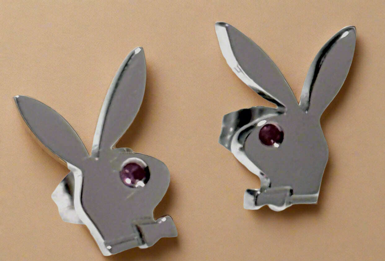 Playboy Bunny Stud Earrings – Stainless Steel with Pink Crystal Eyes - COLO