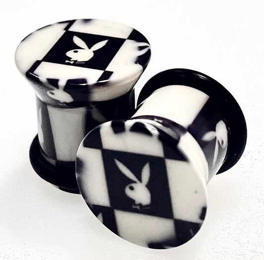 Playboy Bunny Logo Ear Plugs 0G Black & White Acrylic