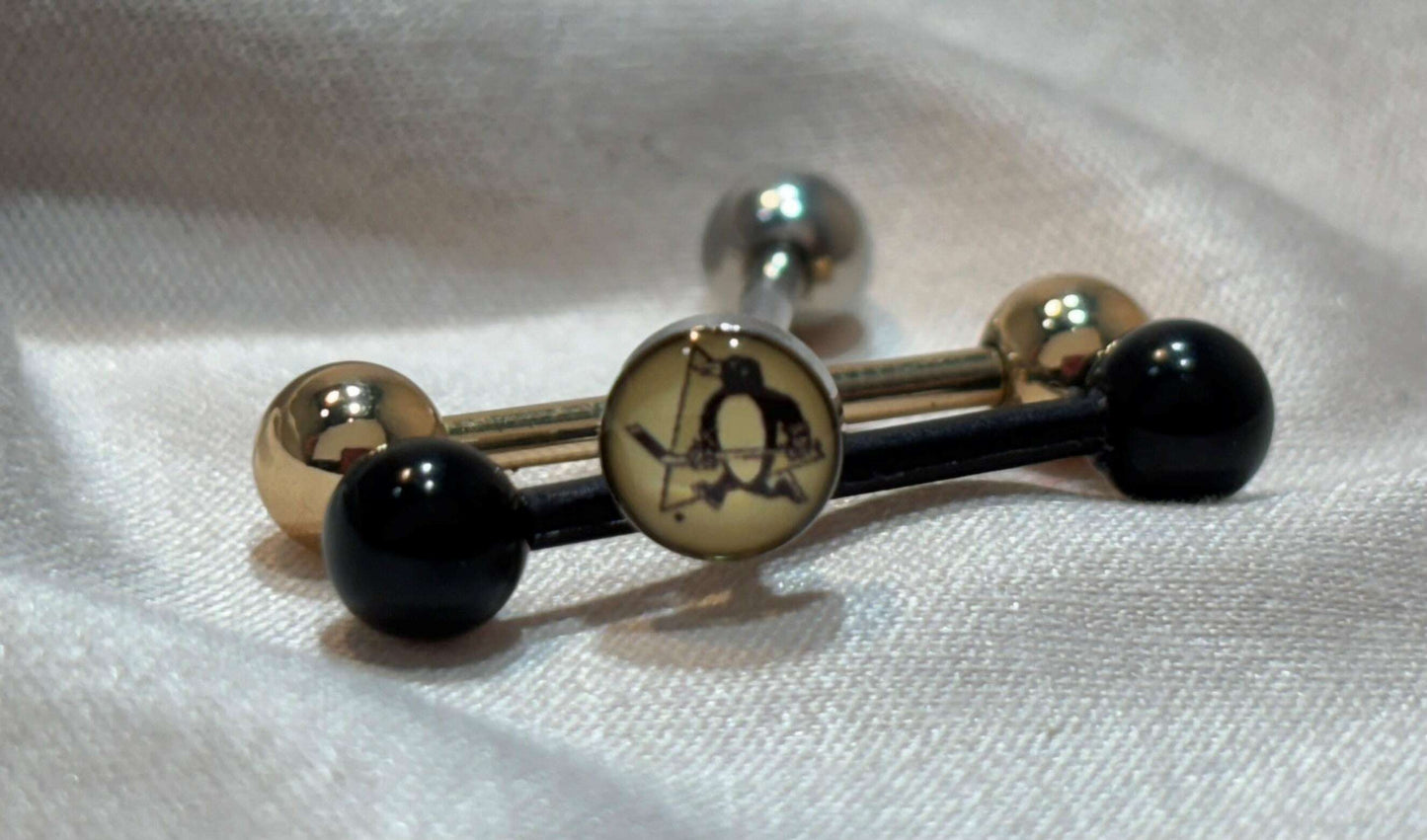 Pittsburgh Penguins NHL 3D Tongue Ring – Titanium Logo Barbell - COLO