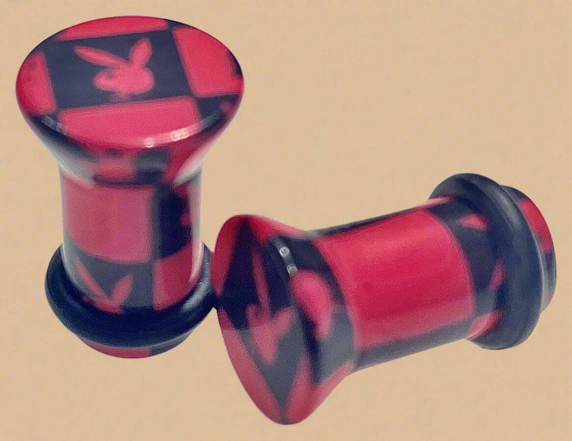 Playboy Bunny Logo Ear Plugs 00G Red & Black Acrylic - COLO