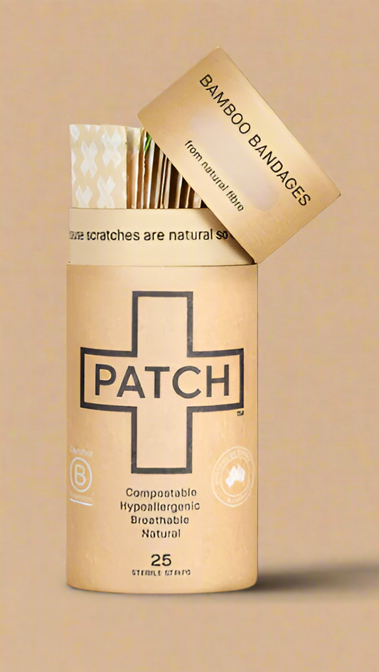 PATCH Natural Bamboo Bandages – Compostable & Hypoallergenic, 25 Count