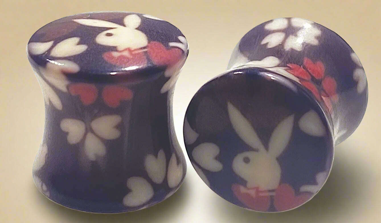 Playboy Bunny & Hearts Ear Plugs 00G Purple Acrylic - COLO