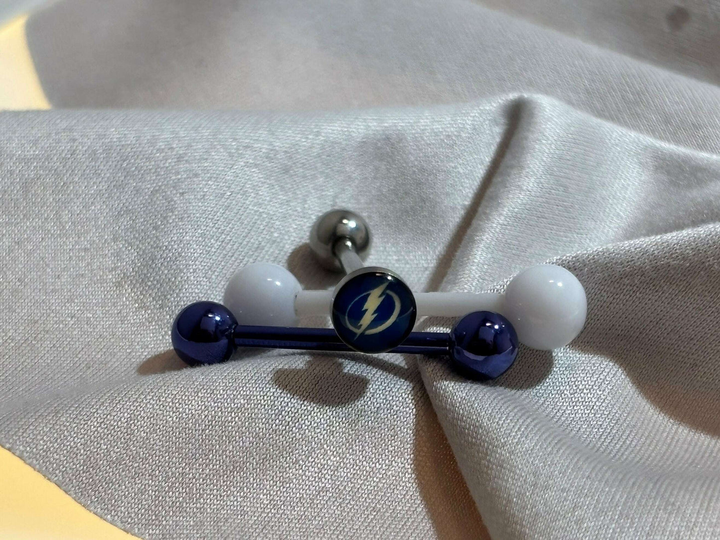 Tampa Bay Lightning NHL 3D Tongue Ring – Titanium Barbell 3-Piece Set - COLO