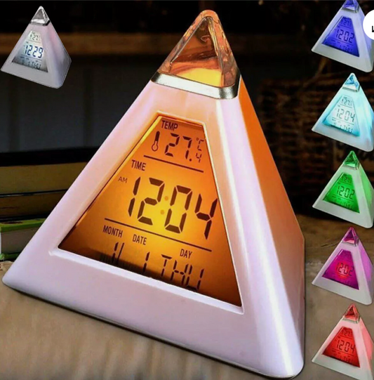 LED Digital Alarm Clock – Pyramid Night Light with Color-Changing Display