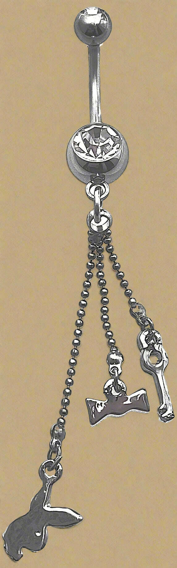 Playboy Triple Charm Dangle Belly Ring Stainless Steel - COLO