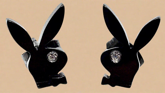 Playboy Black Bunny Stud Earrings – Crystal Eye Detail in Stainless Steel