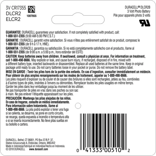 Duracell CR2 Lithium Battery – 3V, 800mAh (1 Pack) - COLO