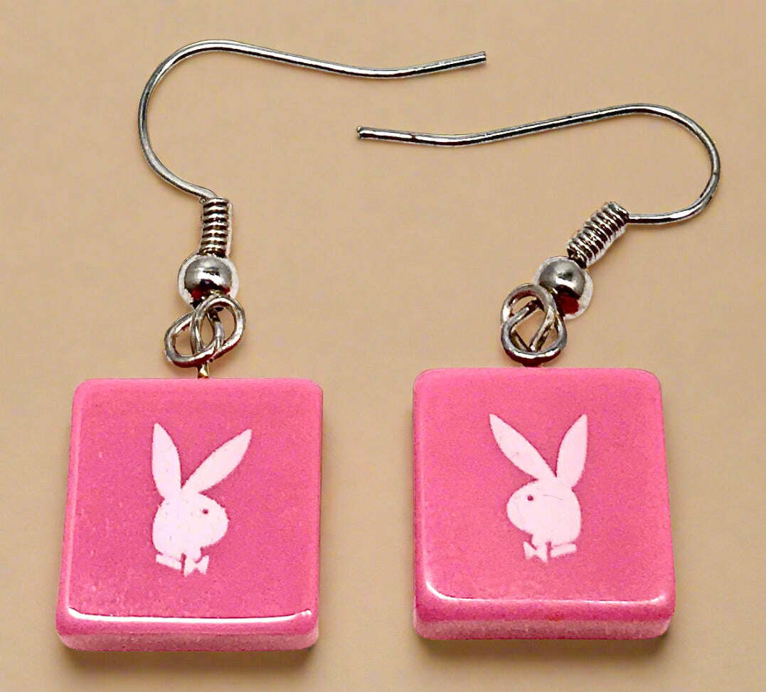 Playboy Pink Square Drop Earrings – Stainless Steel with Bunny Logo - COLO