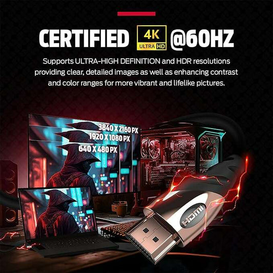 4K Ultra HD HDMI Cable – 24K Gold Contacts, High-Speed 21 Gbps, Duraflex Coating (4/6/8/12 Ft) - COLO