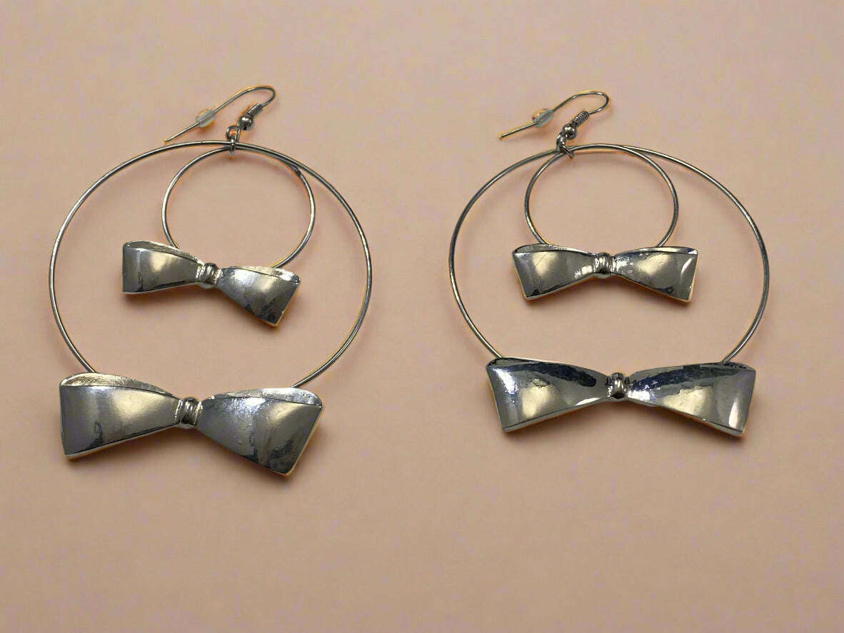Playboy Hoop Earrings – Twin Bow Tie Design in High Polish Stainless Steel - COLO