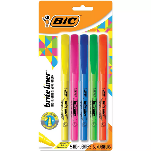 Expo 8-Pack Dry Erase Markers (Chisel Tip, Multicolor) + BiC 5-Pack Highlighters Bundle - COLO