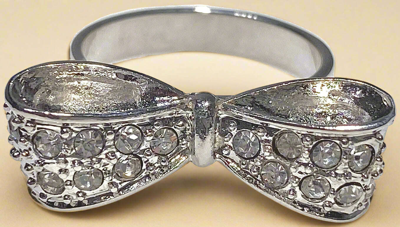 Playboy Crystal Bow Tie Ring Sizes 6–9 Stainless Steel - COLO