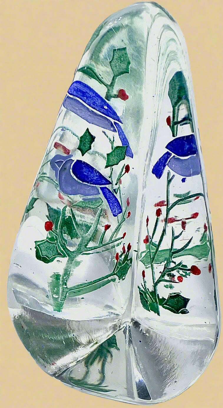 Blue Bird & Holly Teardrop Acrylic Block - COLO