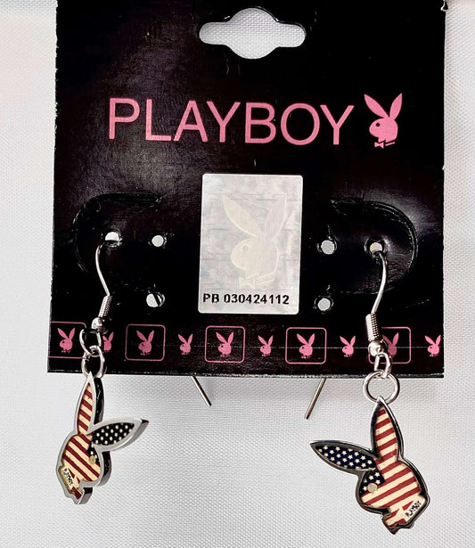 Playboy Bunny Drop Earrings – American Flag Design on Stainless Steel Hooks - COLO