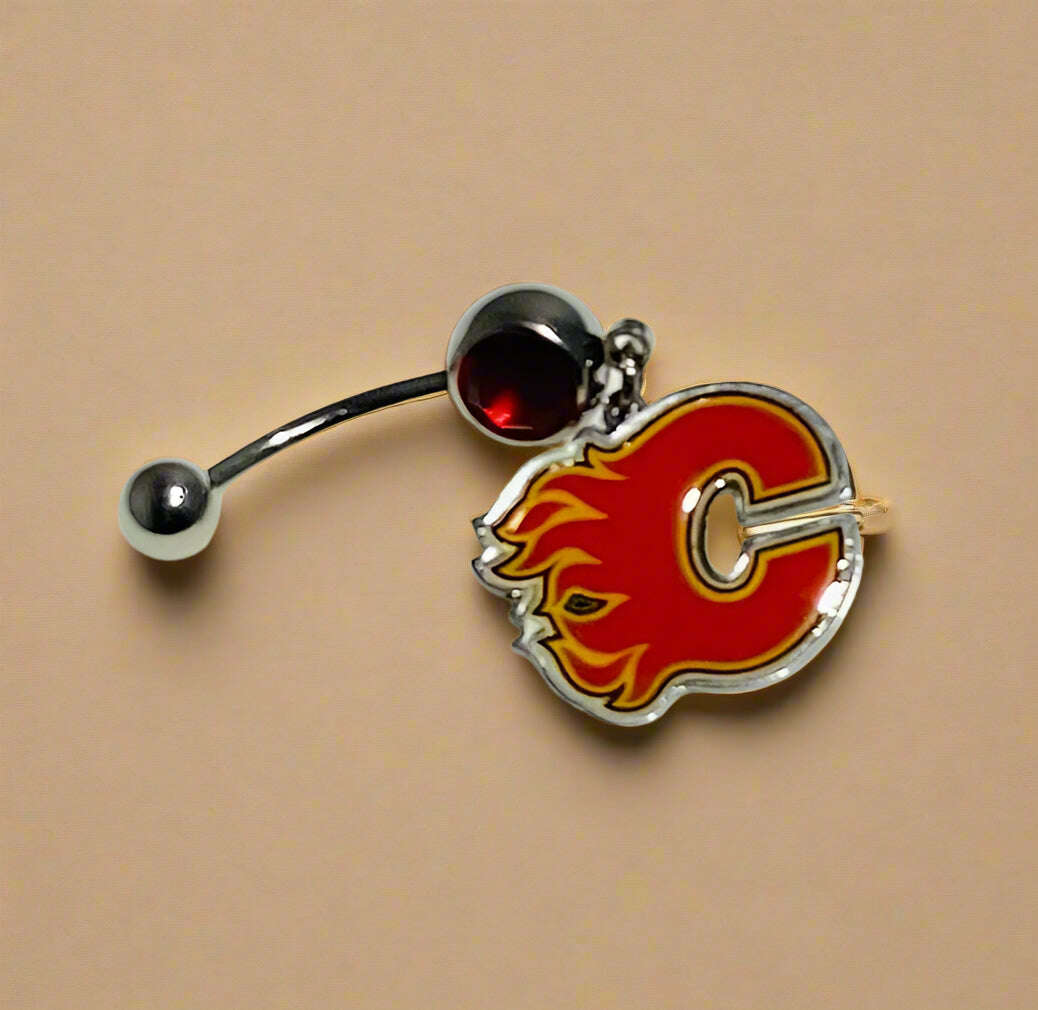 Calgary Flames silver stainless steel belly rings - COLO