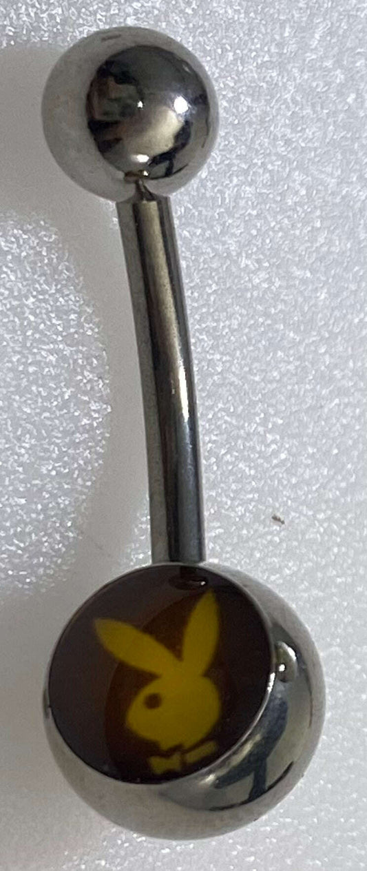 Playboy Black & Yellow Bunny Head Inlay Belly Ring Stainless Steel - COLO