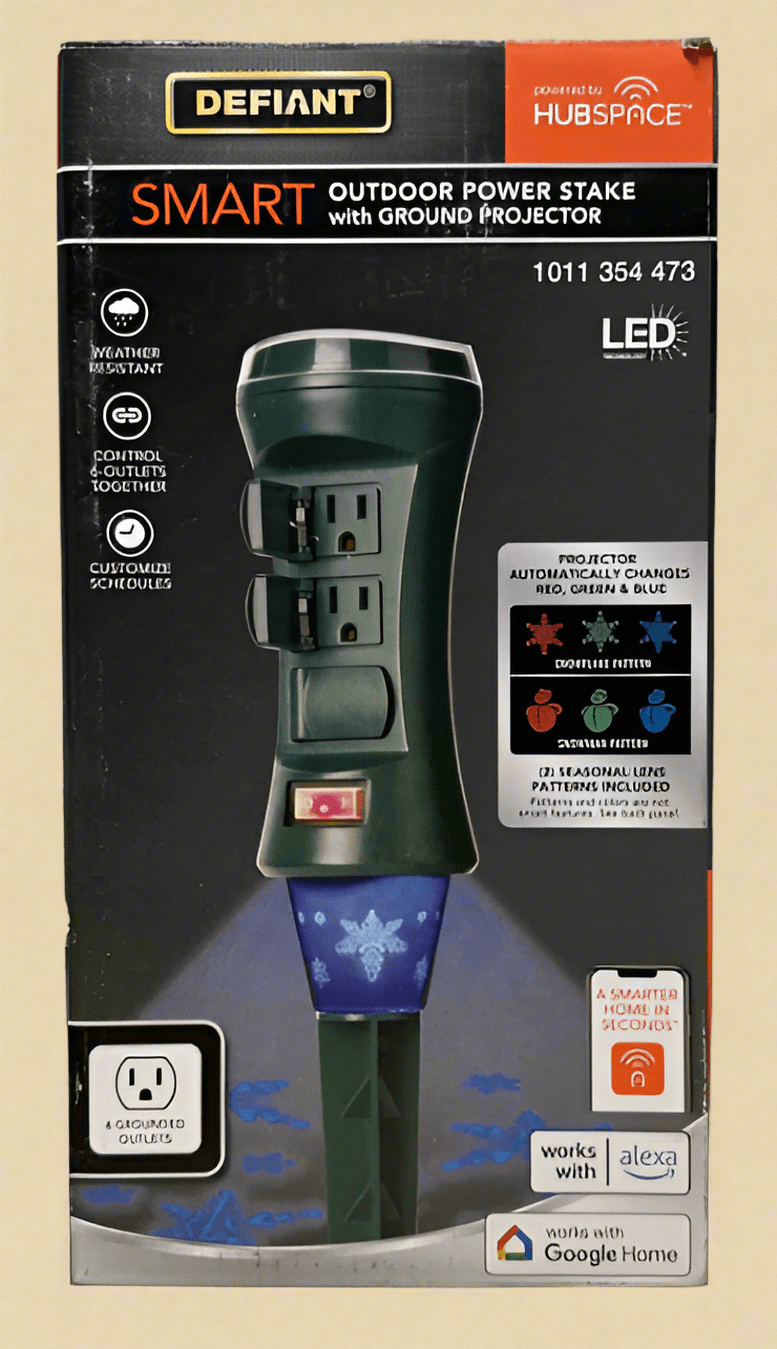 Defiant Smart Outdoor Power Stake with Ground Projector - COLO