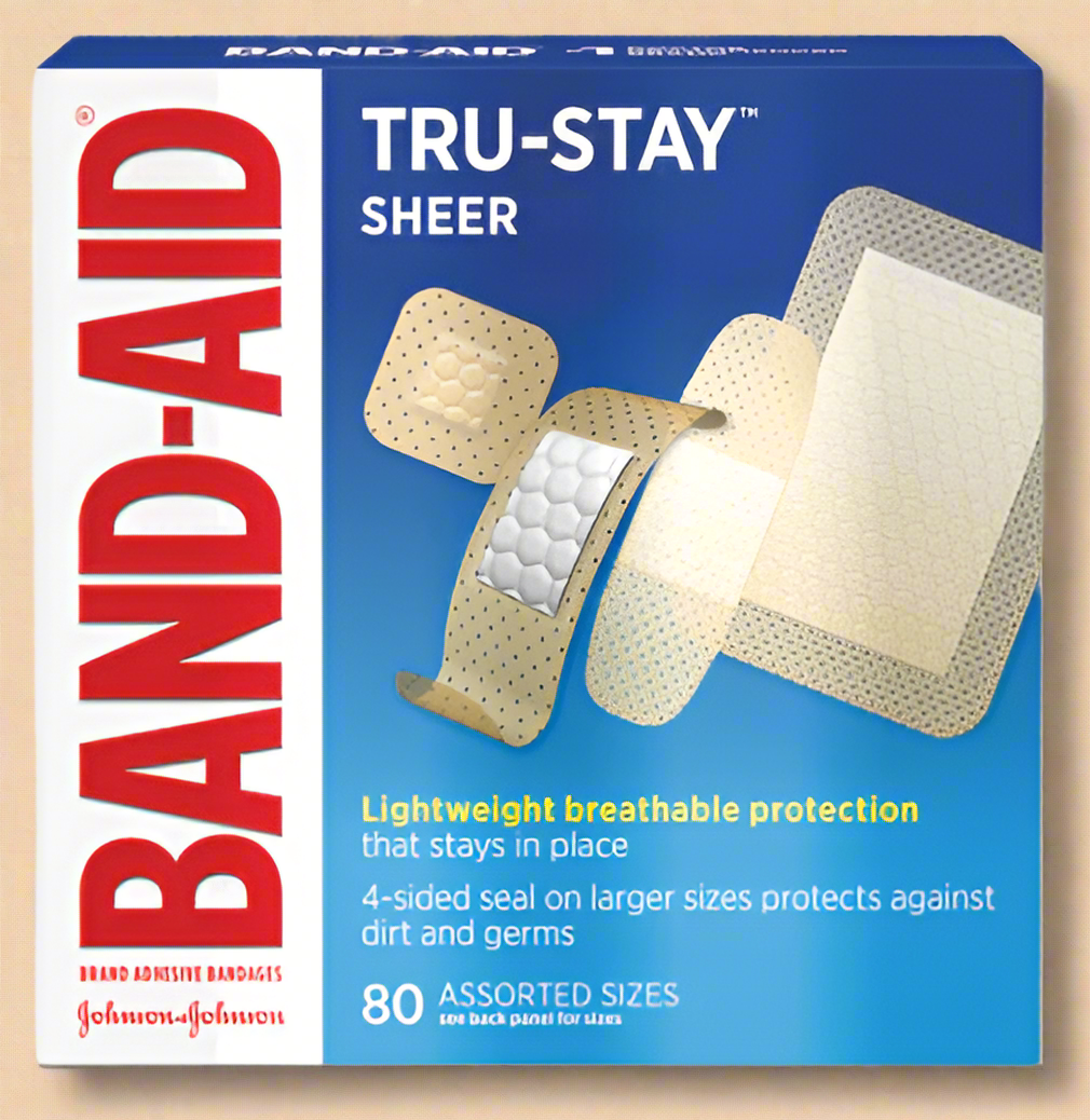 BAND-AID® Tru-Stay™ Sheer Adhesive Bandages – Assorted Sizes, 80 Count