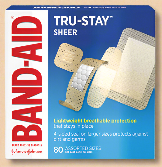 BAND-AID® Tru-Stay™ Sheer Adhesive Bandages – Assorted Sizes, 80 Count