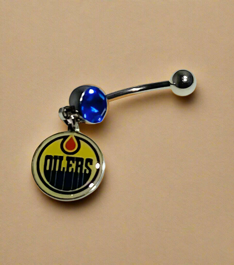 Edmonton Oilers silver stainless steel belly rings - COLO