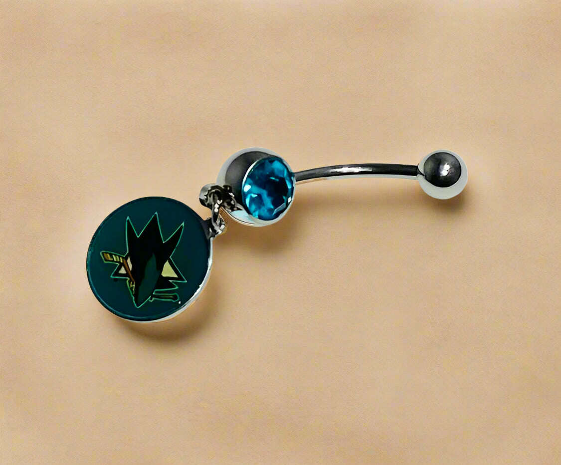 San Jose Sharks silver stainless steel belly rings - COLO