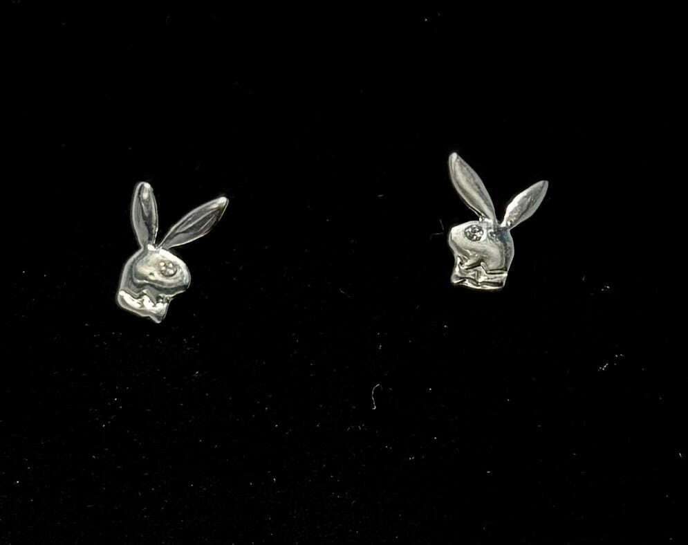 Playboy Silver Bunny Stud Earrings – Crystal Eye Accent in Stainless Steel - COLO