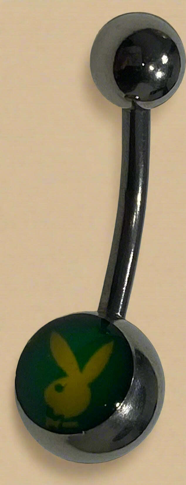 Playboy Green Inlay with Yellow Bunny Head Belly Ring Stainless Steel - COLO
