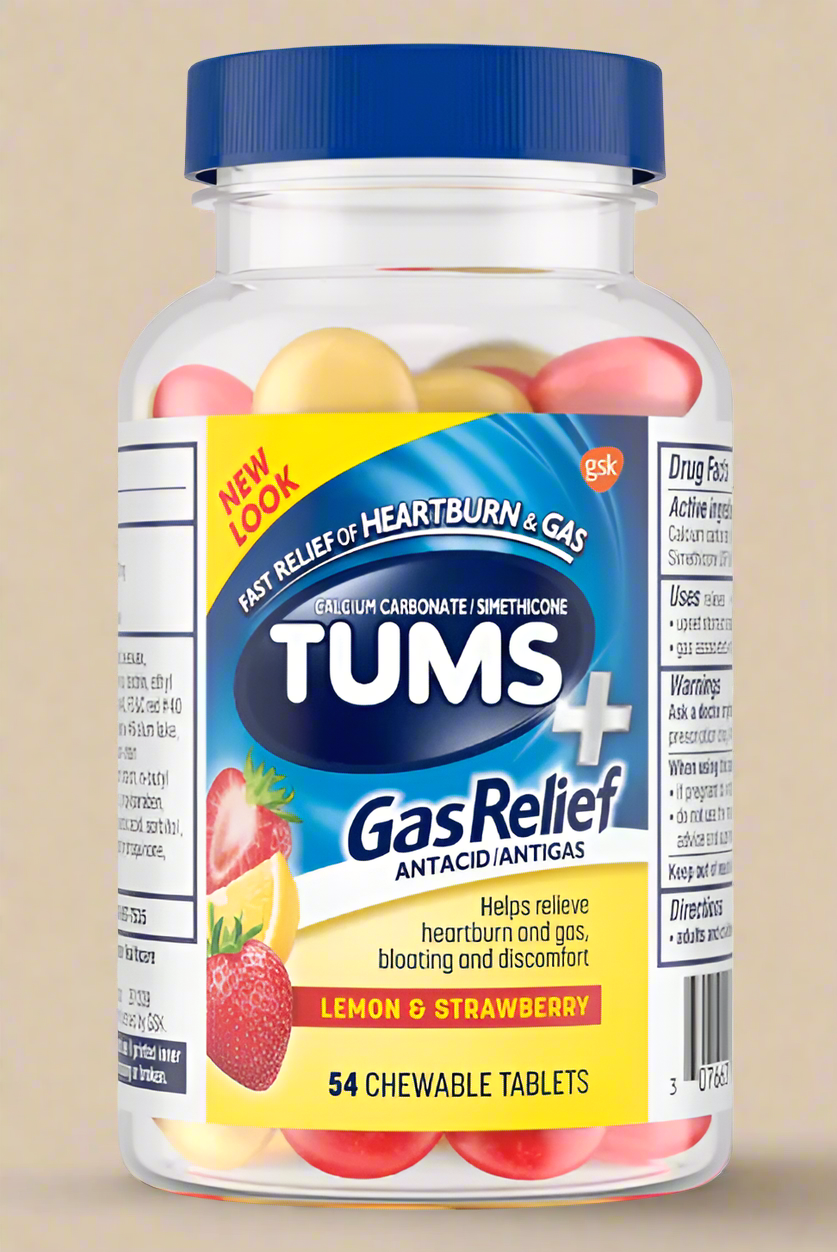 TUMS® Gas Relief Chewable Antacid – Lemon & Strawberry (54 ct) - COLO