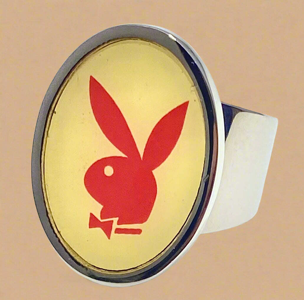 Playboy Yellow Inlay Ring with Red Bunny Head Size 11 Stainless Steel - COLO