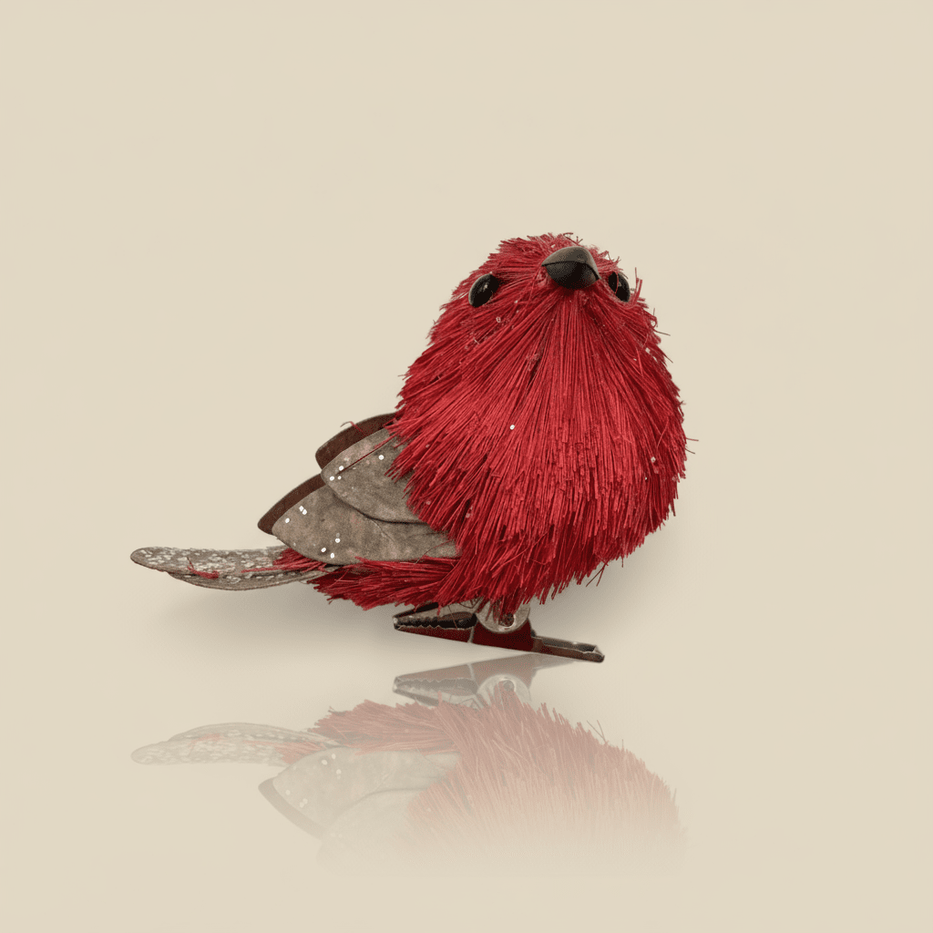 Vintage Bristle Brush Clip-On Christmas Ornament Red Bird Cardinal - COLO