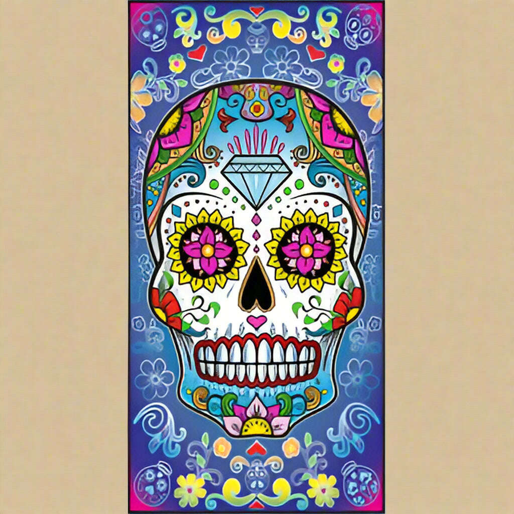 Sugar Skull Beach Towel ā 30x60 Inch Cotton Velour - COLO